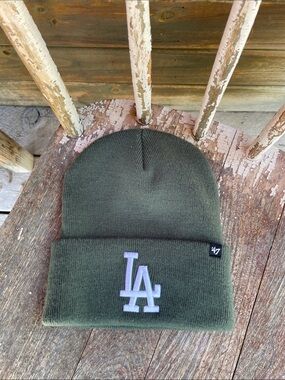 47 Brand Los Angeles Dodgers Olive Green Beanie with White LA Logo